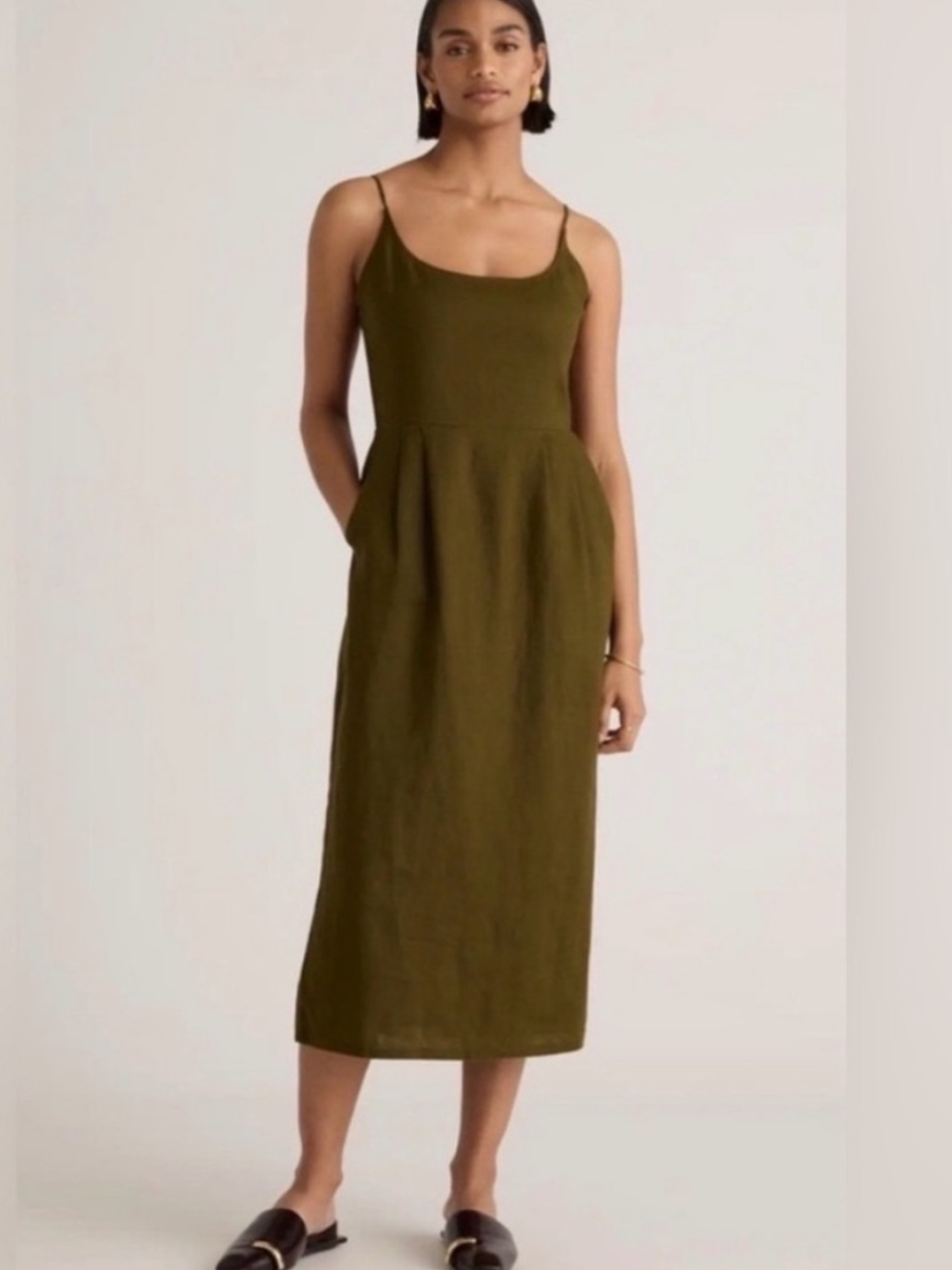 Quince 100% European Linen Scoop Neck Midi Dress Size XL